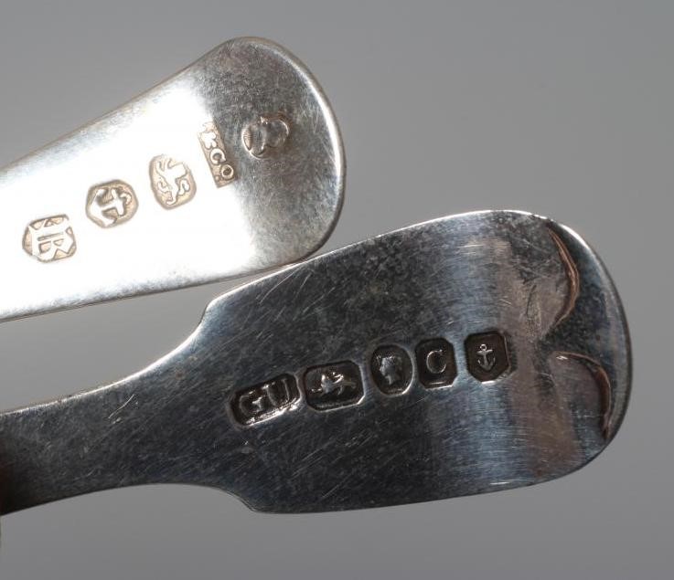 TWO VICTORIAN SILVER FIDDLE PATTERN CADDY SPOONS by George Unite Image