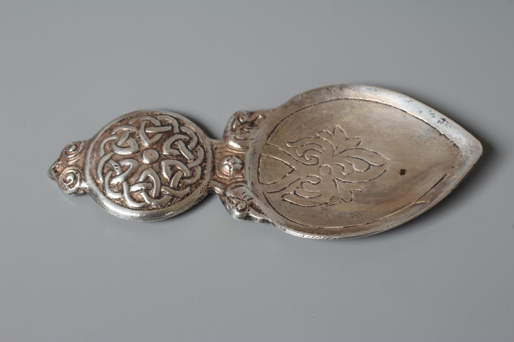 A SCOTTISH SILVER IONA CADDY SPOON by Highland Home Industries, Edinburgh 1938, with Celtic knot Image