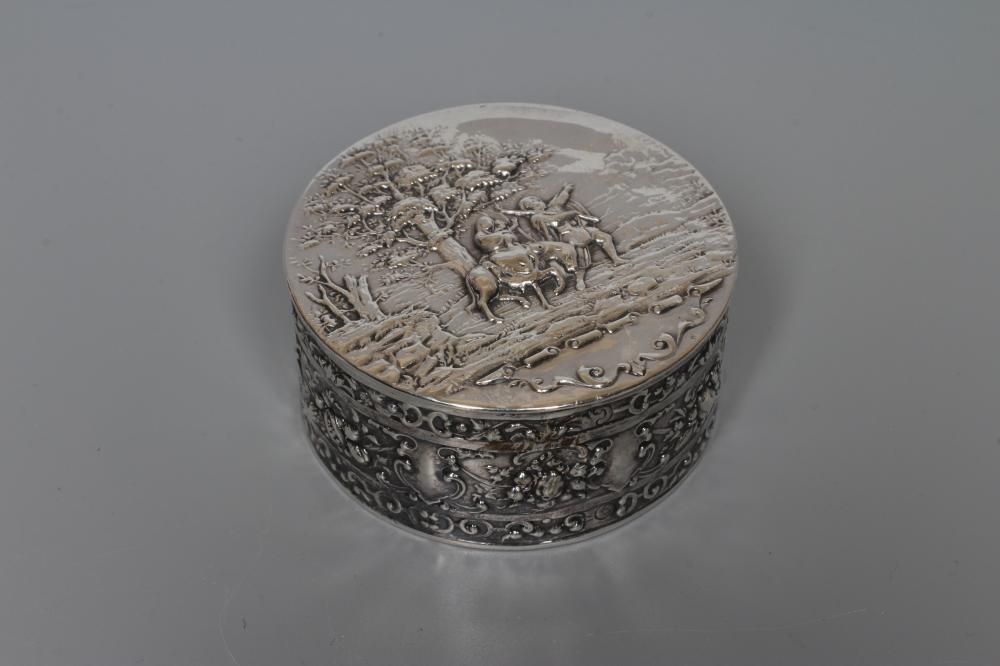 A LATE VICTORIAN SILVER CYLINDRICAL BOX AND COVER by Berthold Muller Image