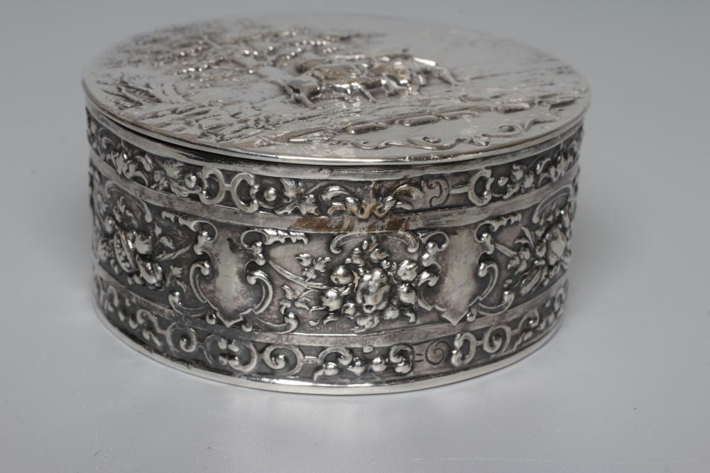 A LATE VICTORIAN SILVER CYLINDRICAL BOX AND COVER by Berthold Muller Image