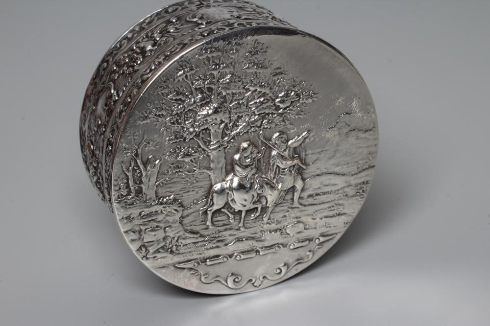 A LATE VICTORIAN SILVER CYLINDRICAL BOX AND COVER by Berthold Muller Image