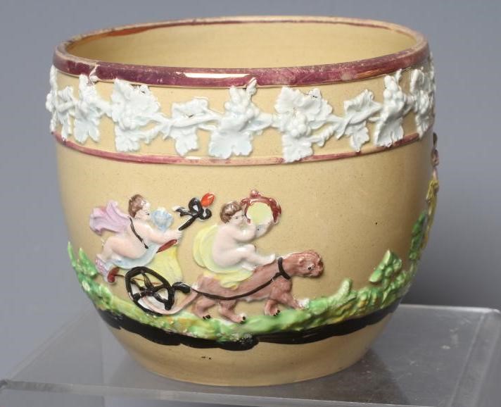 A PAIR OF ENOCH WOOD DRABWARE CACHE-POTS AND A MATCHING STAND Image