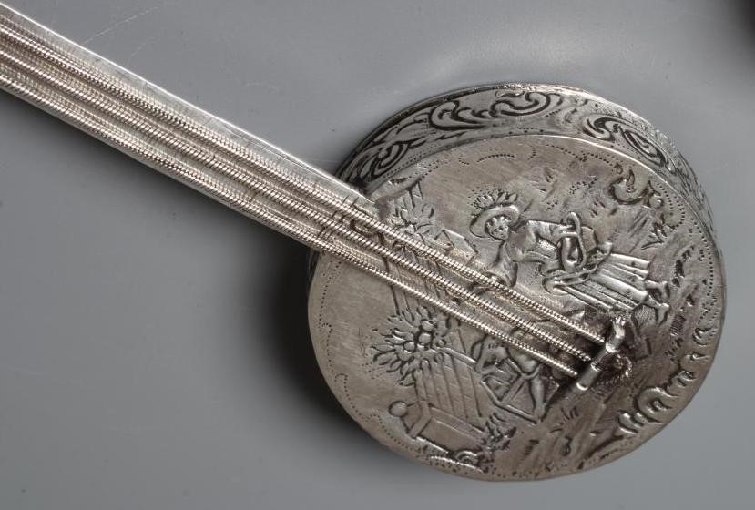 THREE MUSICAL INSTRUMENT NOVELTY BOXES comprising a silver guitar, Sheffield 1902, 3" long, an Image