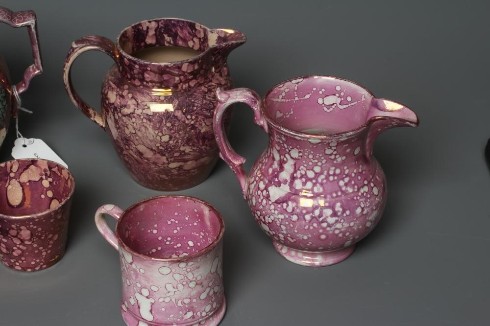 A COLLECTION OF PINK SPLASH LUSTRE POTTERY Image