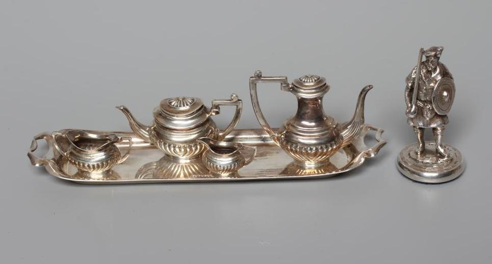 AN ELIZABETH II SILVER MINIATURE FOUR PIECE TEA AND COFFEE SERVICE by Alan M Weisrose Image