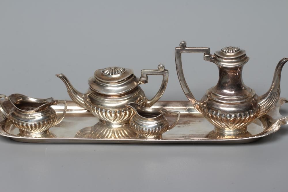 AN ELIZABETH II SILVER MINIATURE FOUR PIECE TEA AND COFFEE SERVICE by Alan M Weisrose Image