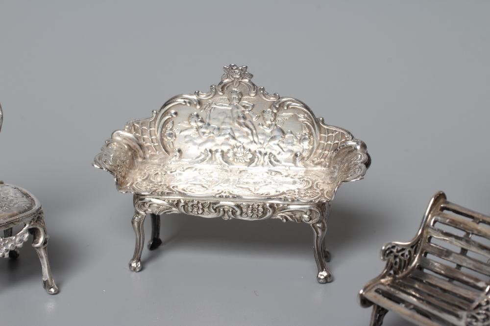 AN ELIZABETH II MINIATURE SILVER FOUR PIECE SALON SUITE by David Hollander & Son Image