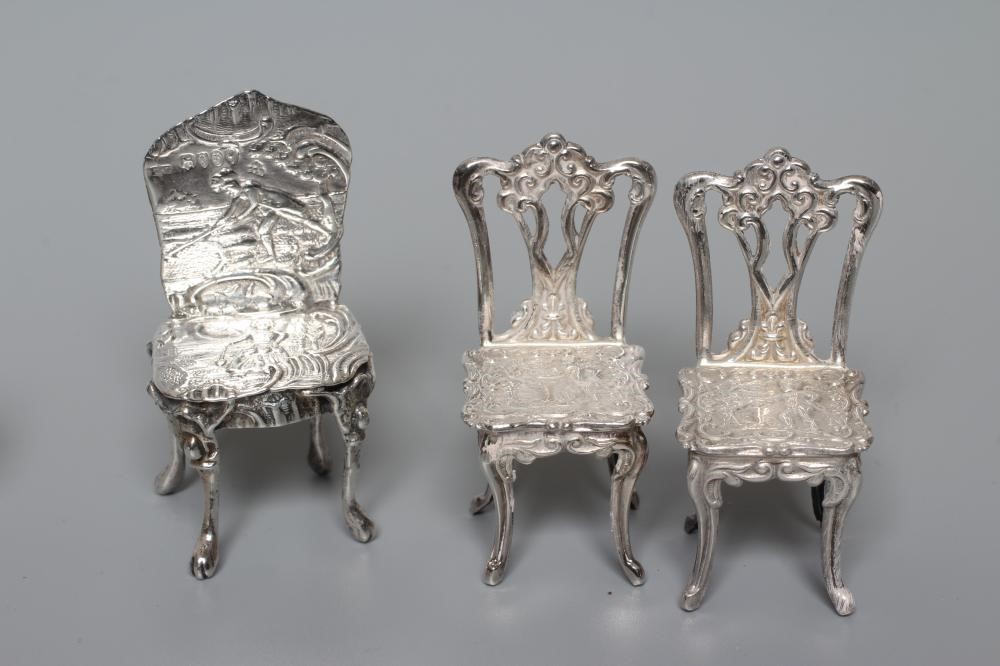 AN ELIZABETH II MINIATURE SILVER FOUR PIECE SALON SUITE by David Hollander & Son Image