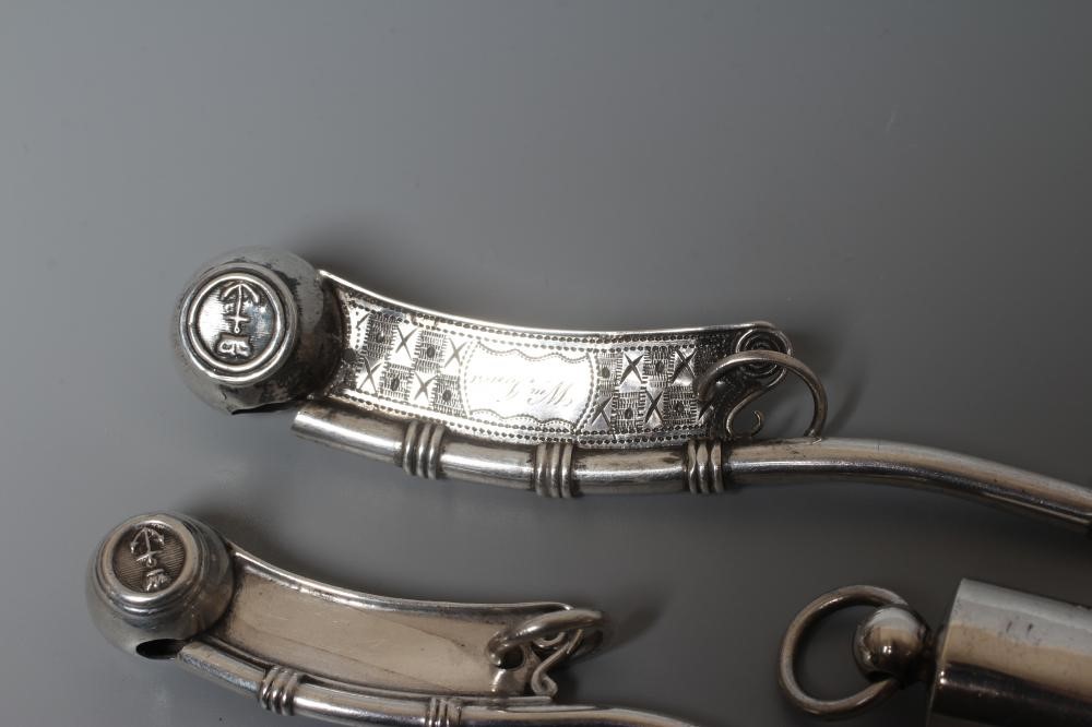 TWO SILVER BO'SUNS WHISTLES comprising one by Hilliard & Thomason Image