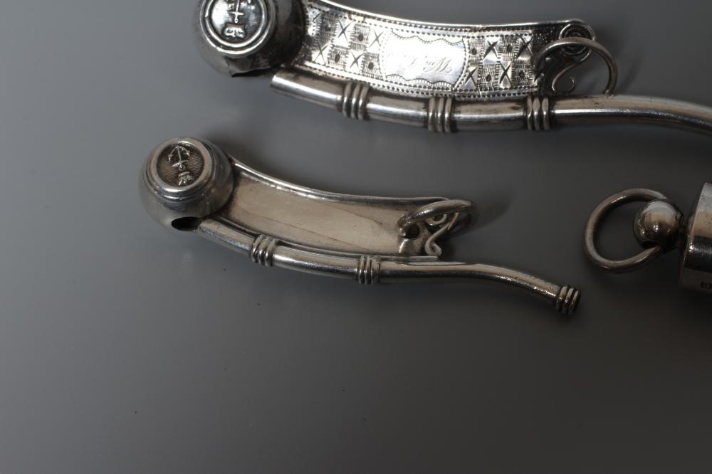 TWO SILVER BO'SUNS WHISTLES comprising one by Hilliard & Thomason Image
