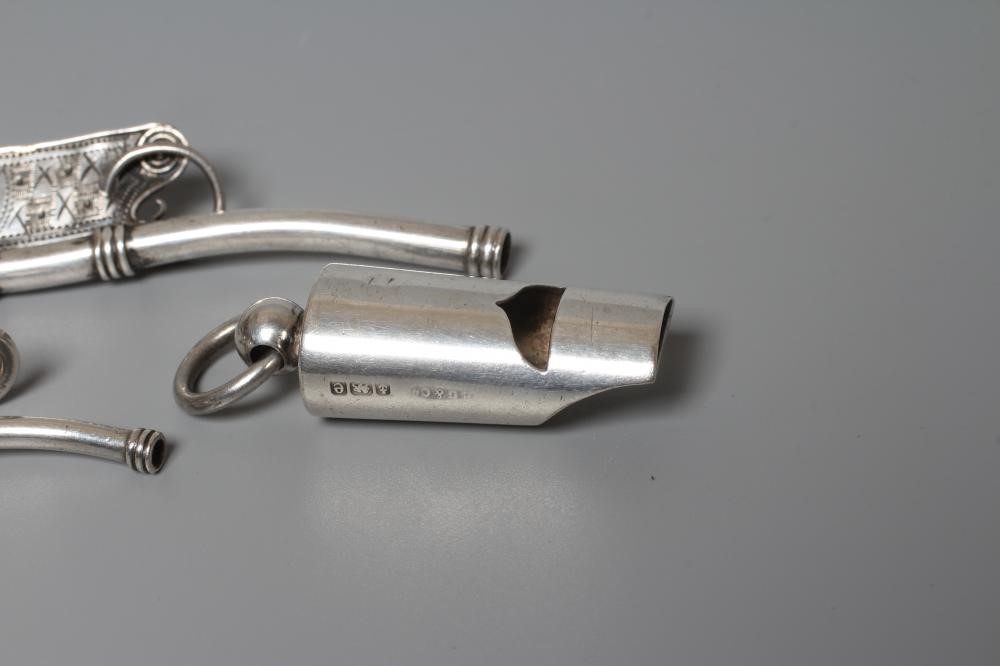 TWO SILVER BO'SUNS WHISTLES comprising one by Hilliard & Thomason Image
