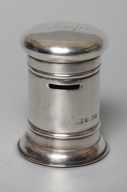 OF PHILATELIC INTEREST - AN EDWARDIAN SILVER NOVELTY STAMP POST BOX Image