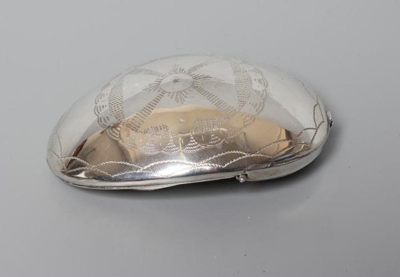 OF PHILATELIC INTEREST - A SNUFF/STAMP BOX, unmarked, of concave oval form with engraved decoration Image