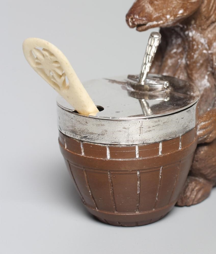 A LATE VICTORIAN SILVER MOUNTED DARK BROWN STONEWARE NOVELTY MUSTARD Image
