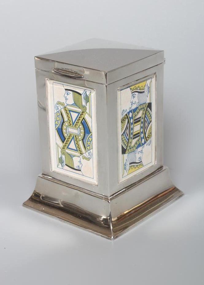 A GEORGE VI SILVER PLAYING CARDS BOX by S Blanckensee & Son Ltd. Image