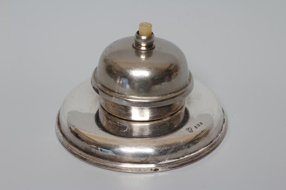 A SILVER SHOP COUNTER BELL by Charles Boyton & Son Ltd., London 1924, with ivorine push button, on a Image