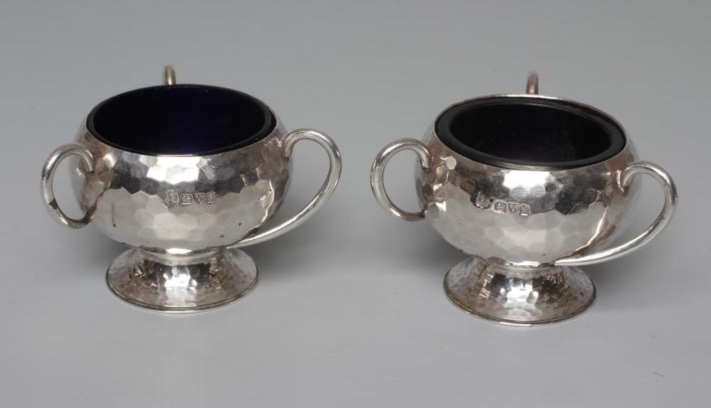 A PAIR OF EDWARDIAN SILVER NOVELTY GOLF BALL SALTS by Vale Brothers & Sermon Image
