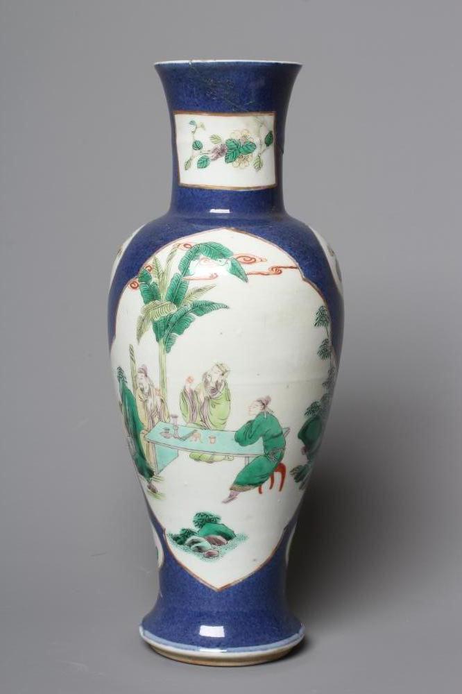 A CHINESE PORCELAIN FAMILLE VERTE VASE of inverted baluster form painted with lobed panels of Image
