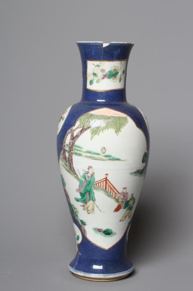 A CHINESE PORCELAIN FAMILLE VERTE VASE of inverted baluster form painted with lobed panels of Image