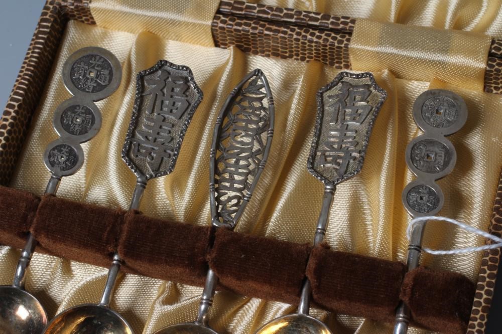 A SET OF SIX CHINESE EXPORT SILVER TEASPOONS by Luen Wo, Shanghai, with script stamped finials, one Image