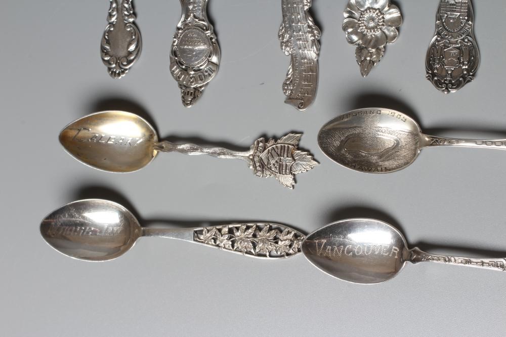 THIRTY TWO NORTH AMERICAN SILVER SOUVENIR TEASPOONS mainly stamped Sterling (certainly all silver) Image