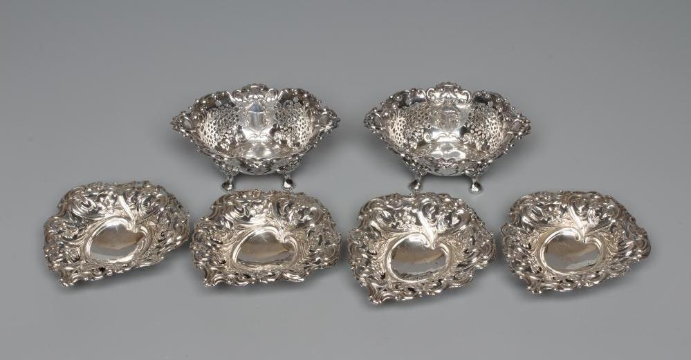 A SET OF FOUR LATE VICTORIAN SILVER BON-BON DISHES by Deakin & Francis Image