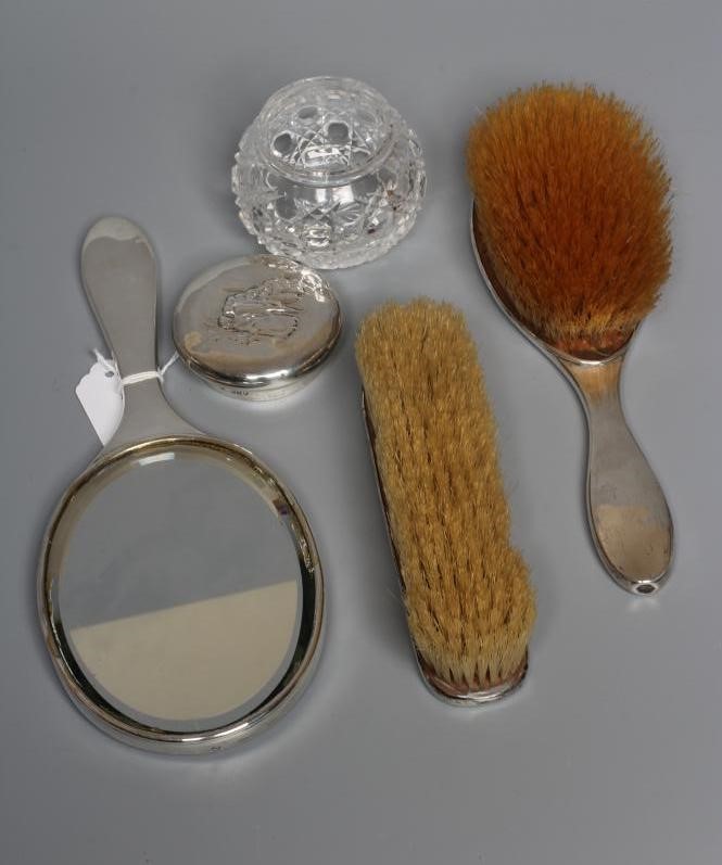 A COMPOSITE EDWARDIAN SILVER FOUR PIECE DRESSING TABLE SET by William Comyns Image