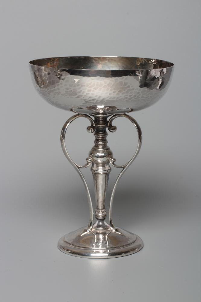AN ARTS AND CRAFTS SILVER PEDESTAL SWEETMEAT BOWL by James Dixon & Sons Ltd. Image
