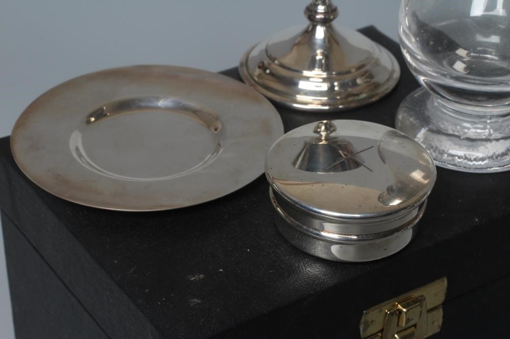 AN ELIZABETH II SILVER TRAVELLING COMMUNION SET by Henwood Decorative Metal Studios Image