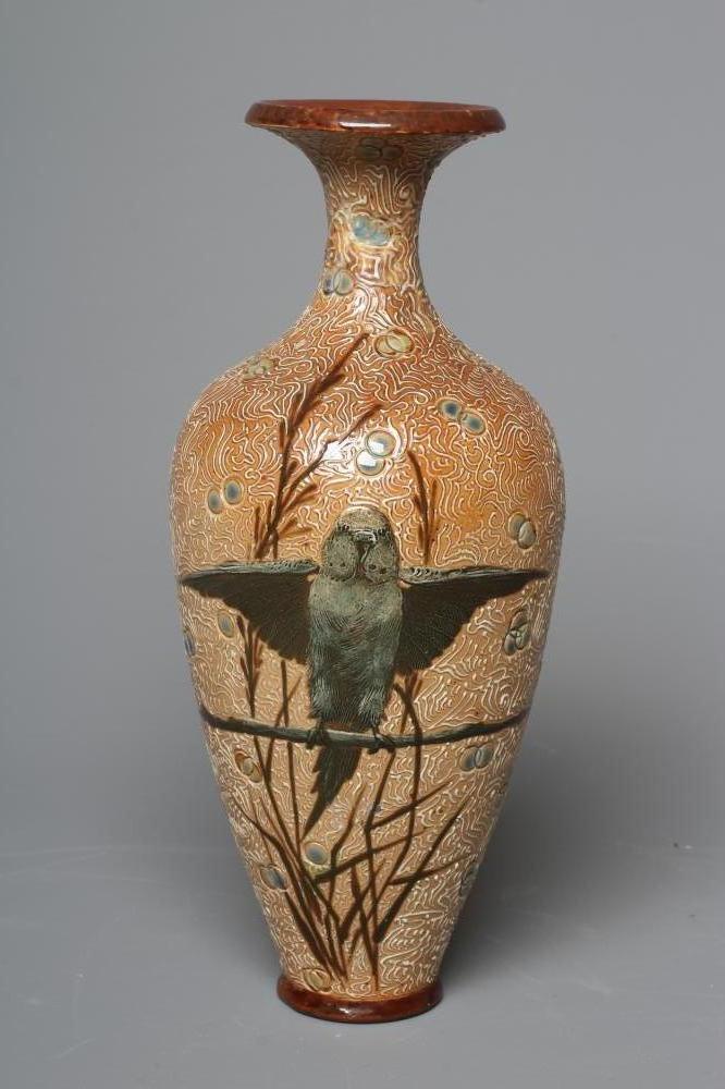 A LATE VICTORIAN DOULTON LAMBETH STONEWARE VASE BY FLORENCE BARLOW of flared rounded cylindrical Image