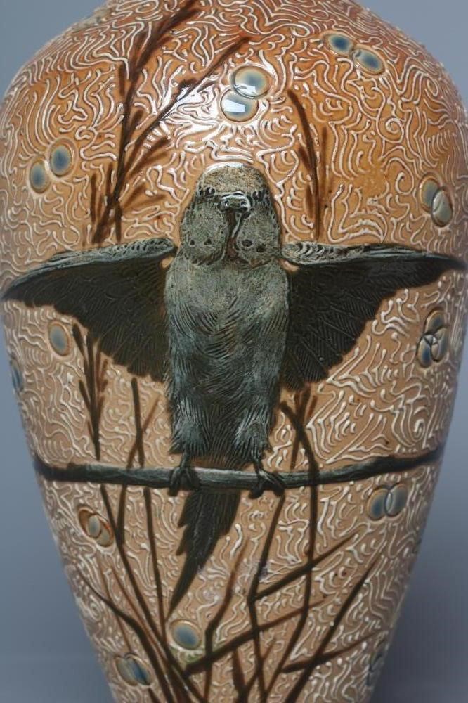 A LATE VICTORIAN DOULTON LAMBETH STONEWARE VASE BY FLORENCE BARLOW of flared rounded cylindrical Image