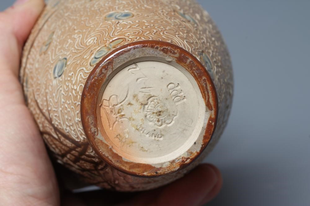 A LATE VICTORIAN DOULTON LAMBETH STONEWARE VASE BY FLORENCE BARLOW of flared rounded cylindrical Image