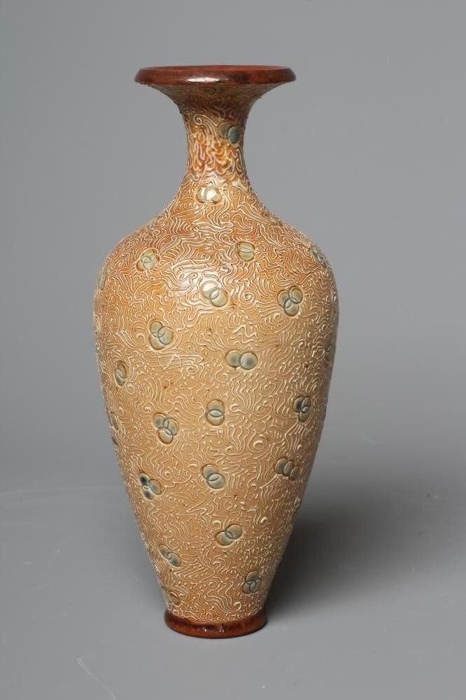 A LATE VICTORIAN DOULTON LAMBETH STONEWARE VASE BY FLORENCE BARLOW of flared rounded cylindrical Image