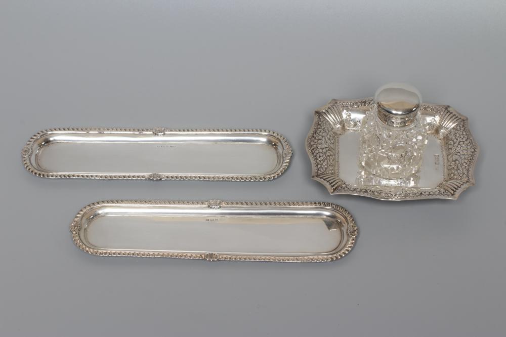 A LATE VICTORIAN SILVER INKSTAND by Atkin Brothers Image