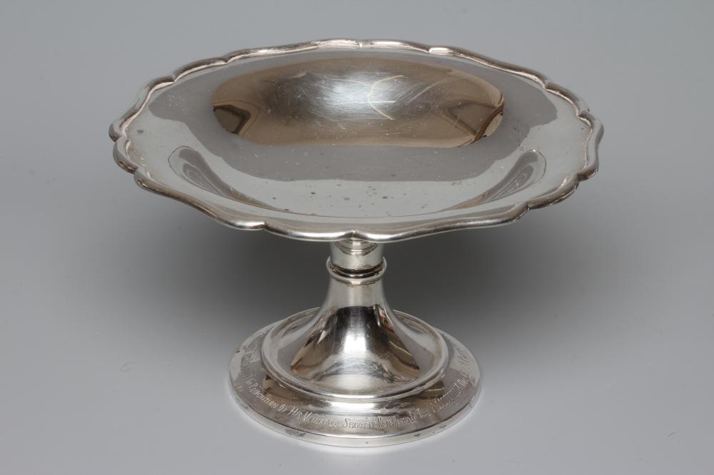 A GEORGE V SILVER PEDESTAL DISH by Horace Woodward & Co. Ltd. Image