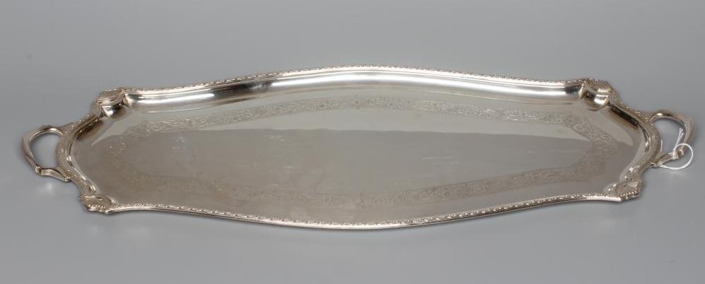 A GEORGE V SILVER TWO HANDLED TRAY by JR Ogden Image