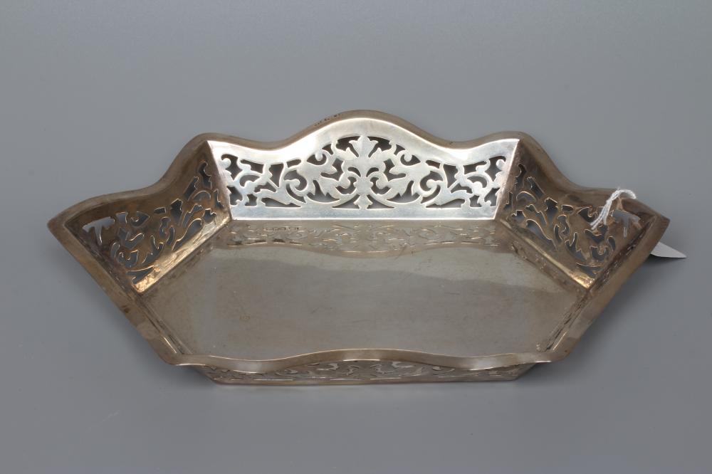 A GEORGE VI SILVER HEXAGONAL DISH by Viners, Sheffield 1937, with scroll pierced sides, 11 3/4" Image