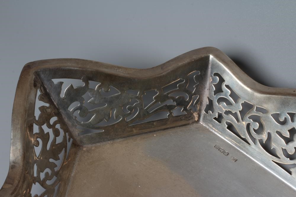 A GEORGE VI SILVER HEXAGONAL DISH by Viners, Sheffield 1937, with scroll pierced sides, 11 3/4" Image