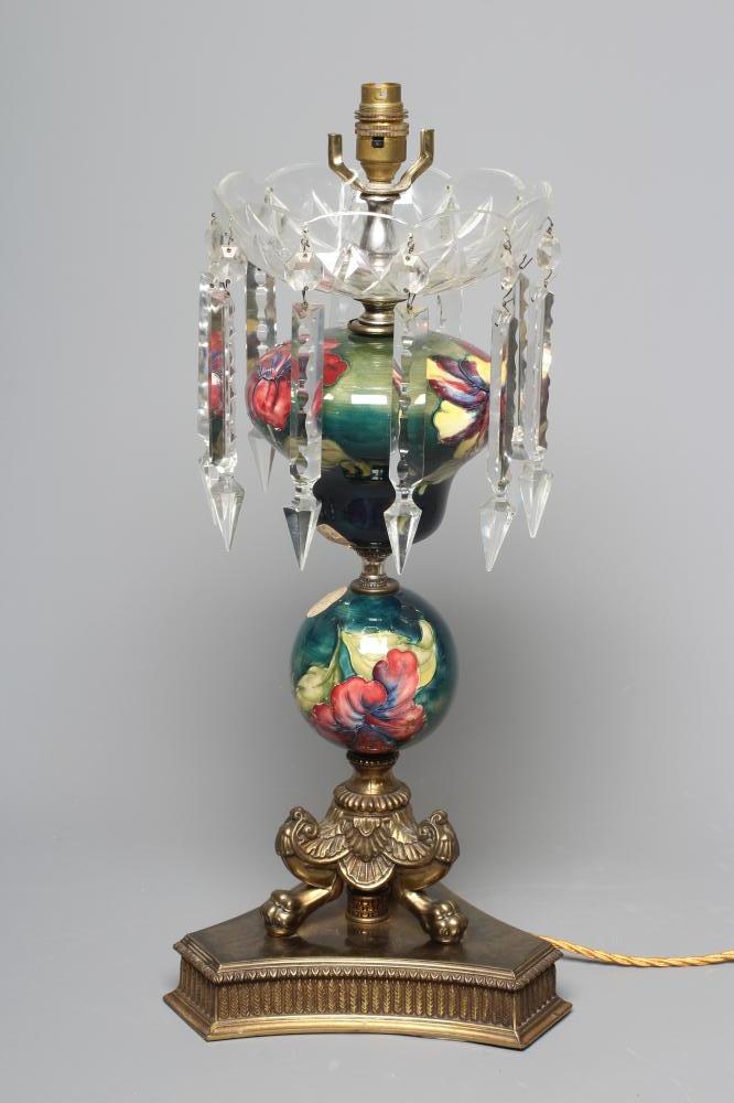 A MOORCROFT POTTERY HIBISCUS PATTERN LAMP LUSTRE Image