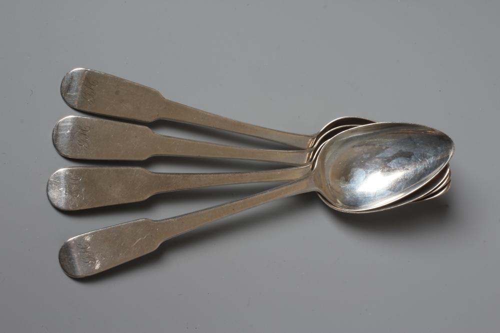 A SET OF FOUR SCOTTISH PROVINCIAL SILVER FIDDLE PATTERN TABLE SPOONS by Robert Keay I, Perth Image