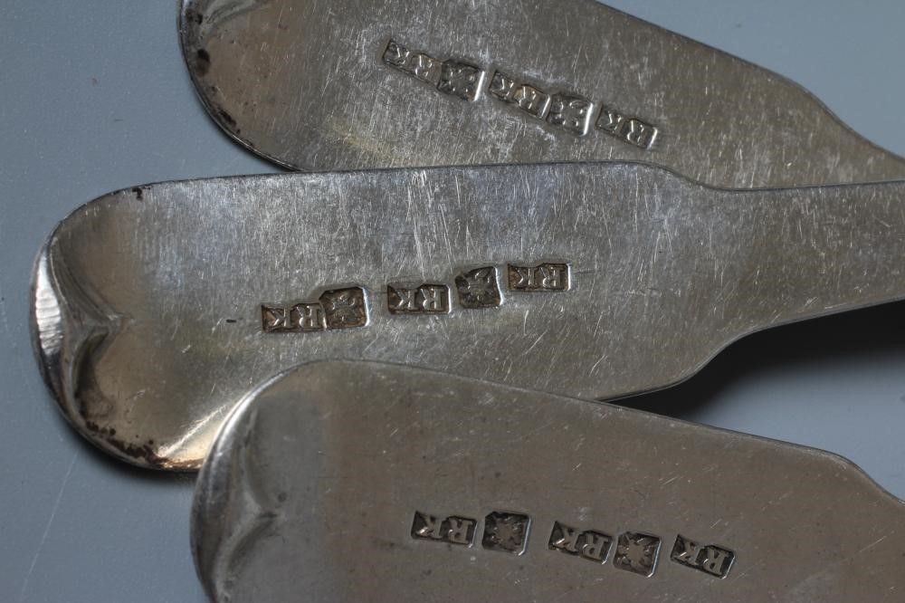 A SET OF FOUR SCOTTISH PROVINCIAL SILVER FIDDLE PATTERN TABLE SPOONS by Robert Keay I, Perth Image