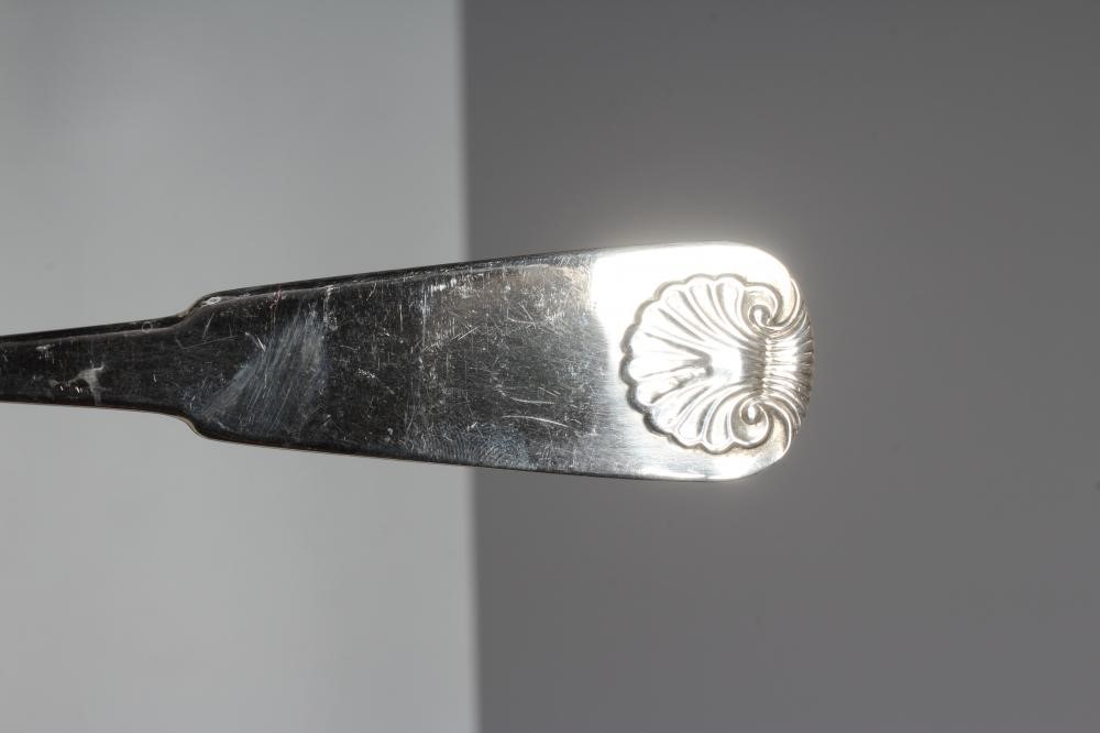 A SCOTTISH PROVINCIAL SILVER FIDDLE AND SHELL PATTERN BASTING SPOON by Robert Keay, Perth c. 1820, Image