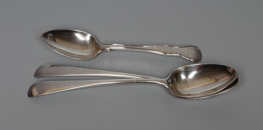 A COMPOSITE PAIR OF GEORGE III SCOTTISH SILVER OLD ENGLISH PATTERN TABLESPOONS by James Hewitt Image