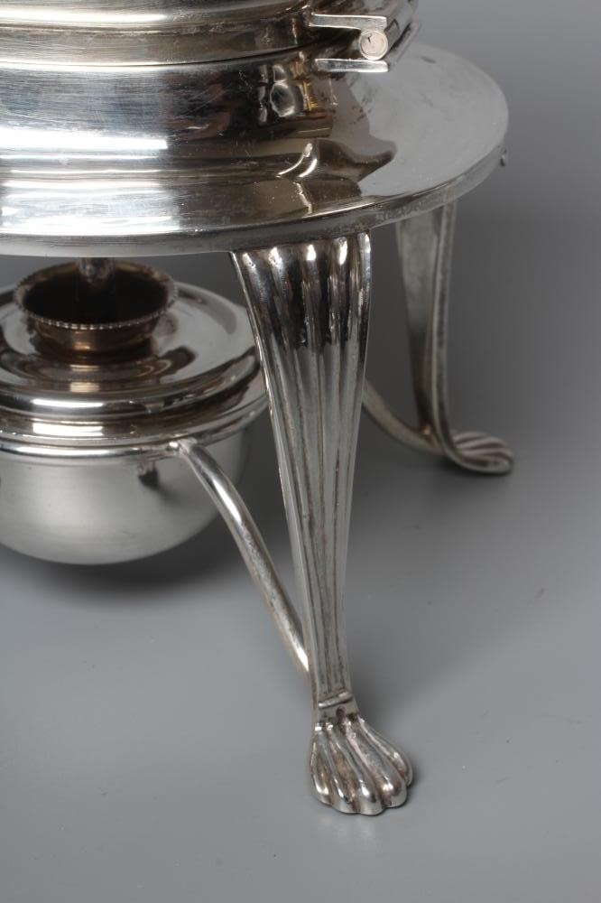 A EDWARDIAN SILVER SMALL TEA KETTLE ON STAND WITH BURNER by William Aitken Image