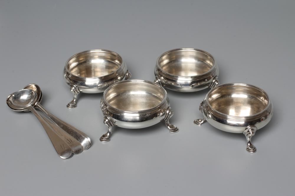 A COMPOSITE SET OF FOUR GEORGE III SILVER CAULDRON SALTS all by John Mackhoule Image