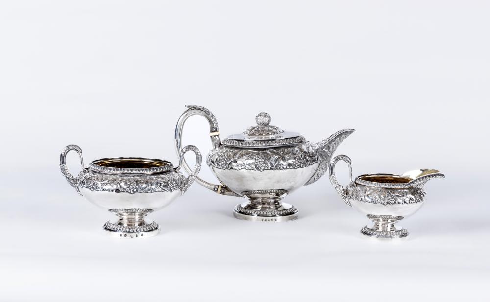 A WILLIAM IV SILVER THREE PIECE TEA SERVICE by Robert Gray & Son Image