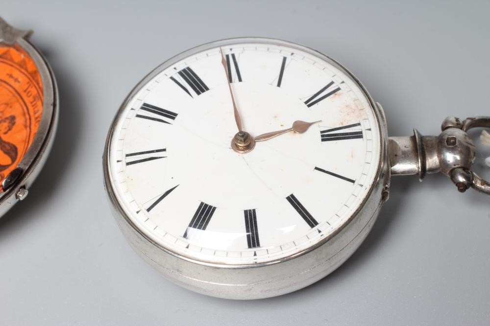 A LATE GEORGE III SILVER PAIR CASED POCKET WATCH Image