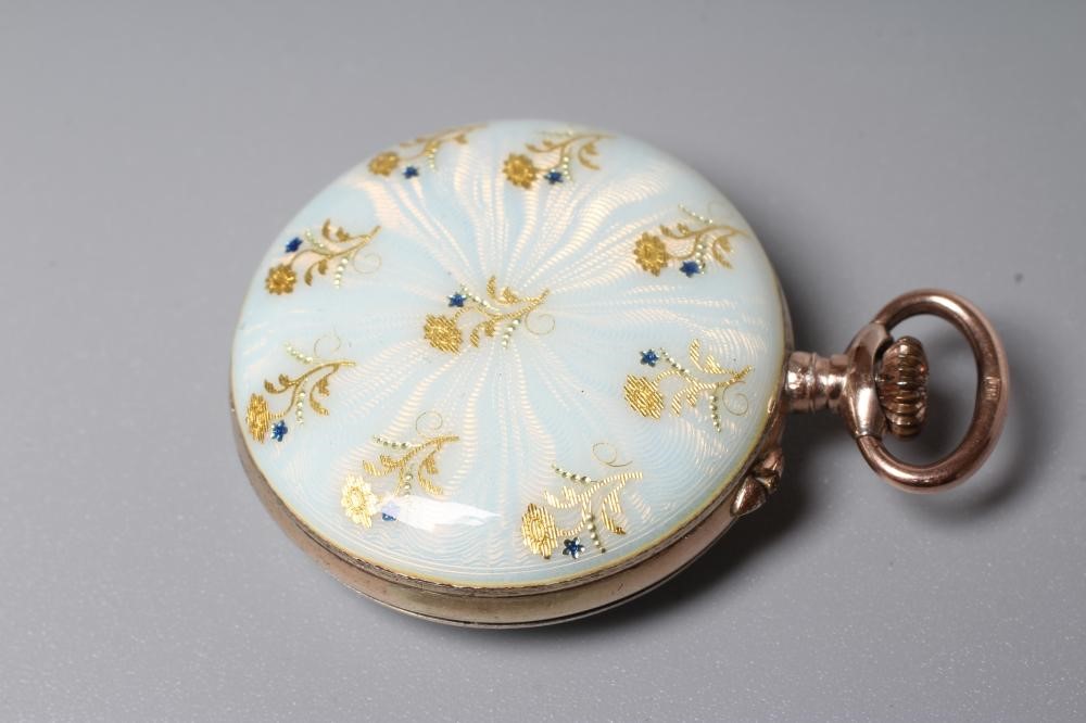 A LADY'S SILVER AND ENAMEL TOP WIND FOB WATCH Image