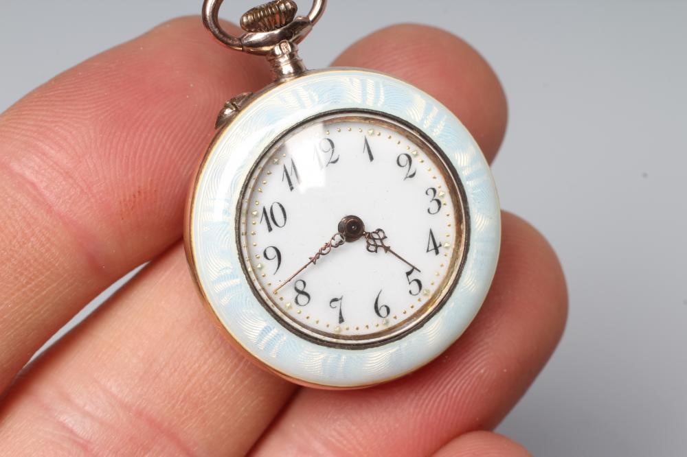 A LADY'S SILVER AND ENAMEL TOP WIND FOB WATCH Image