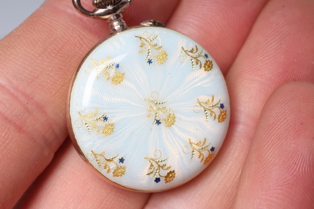 A LADY'S SILVER AND ENAMEL TOP WIND FOB WATCH Image